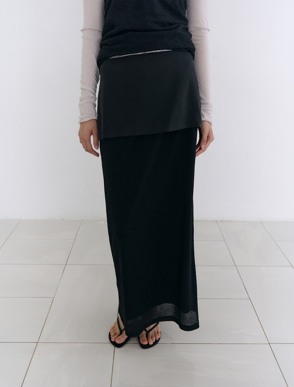 SHEER OVERLAY MAXI SKIRT [BLACK] - Low Tide