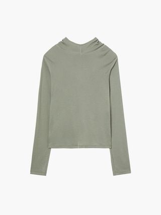 HIGHNECK HOODIE LONG SLEEVE_khaki
