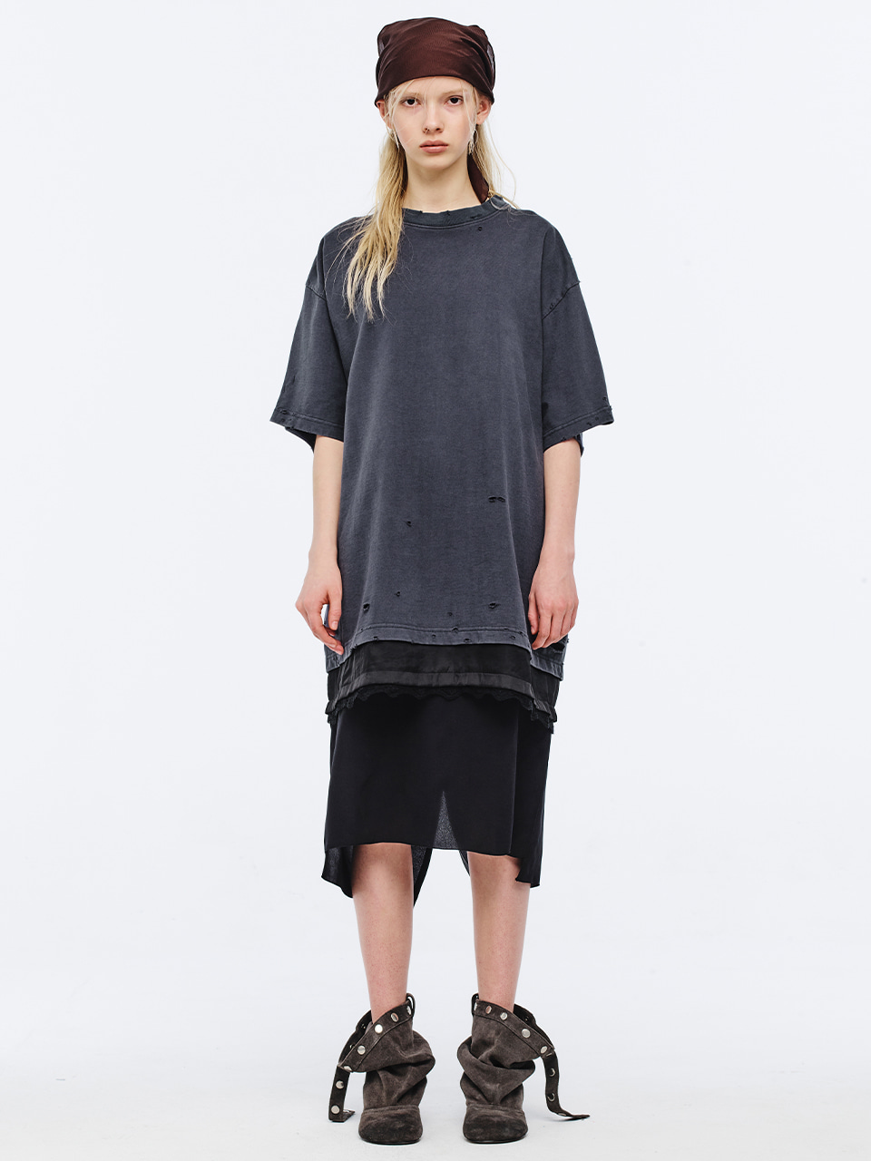 LACE LAYERED T-SHIRT_charcoal 사진 1/4
