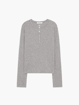 HENLEY NECK LONG SLEEVE T-SHIRT_melange grey