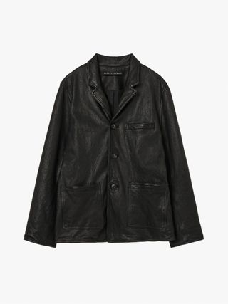 WASHED LEATHER FITTED JACKET_black