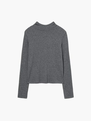 HIGHNECK HOODIE LONG SLEEVE_charcoal