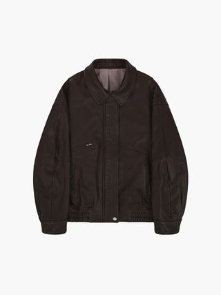 OVERSIZED LEATHER BLOUSON_brown