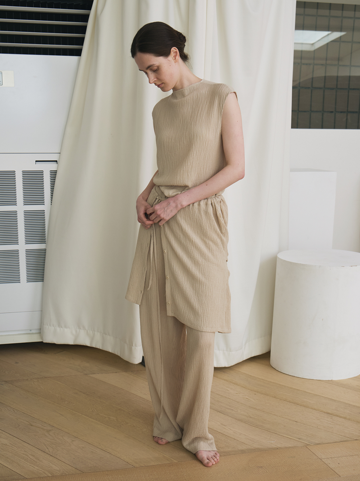 [40%] wrinkle banding pants (beige)