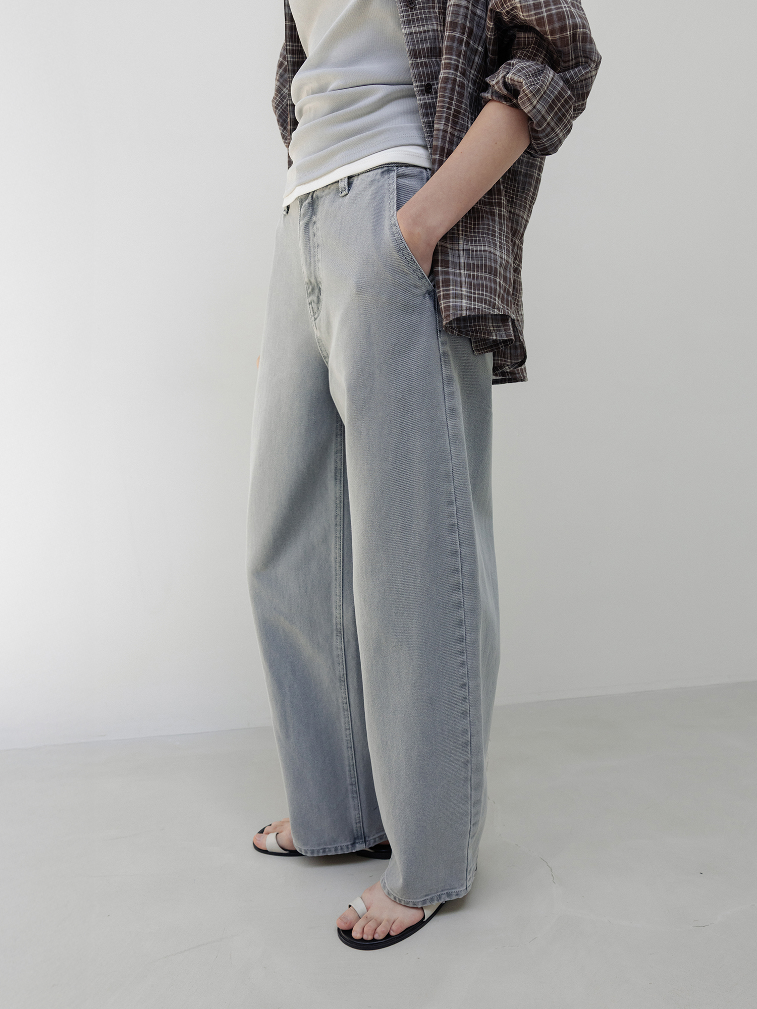 sheer check shirt (brown)