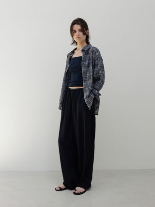 sheer check shirt (navy)