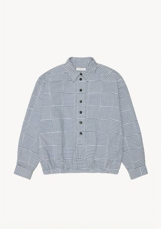 Patchwork Henley Shirt in Blue