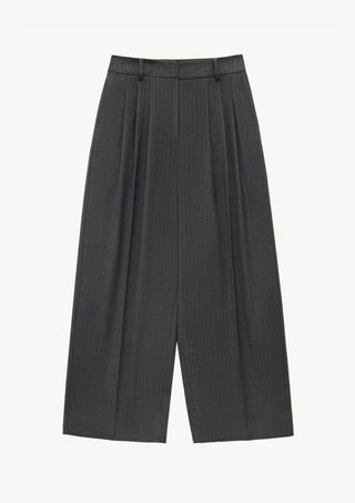 Sleek Pintuck Slacks in Charcoal Stripe