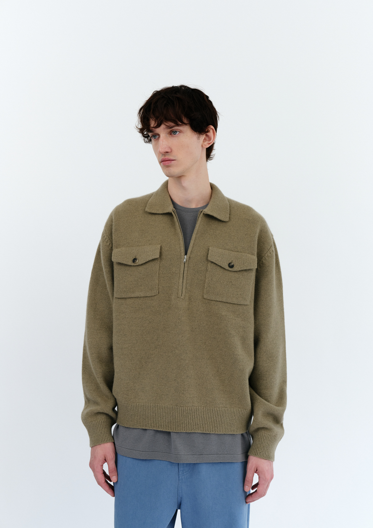 Pocket Collar Knit in Khaki 사진 3/4