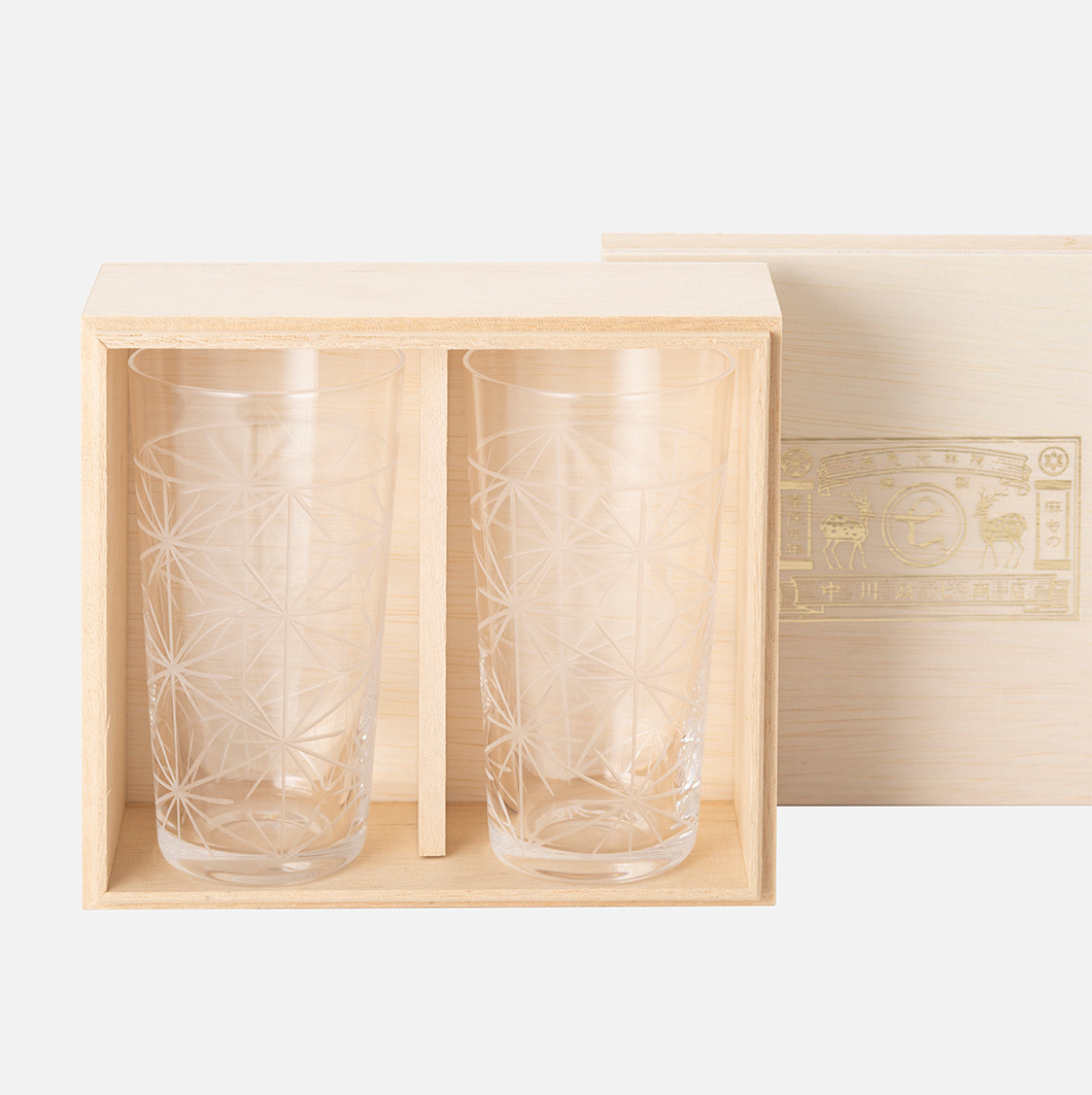 [나카가와상점] 삼잎무늬 유리 컵 세트 톨 (245ml) - 오동나무 상자 사진 2/4