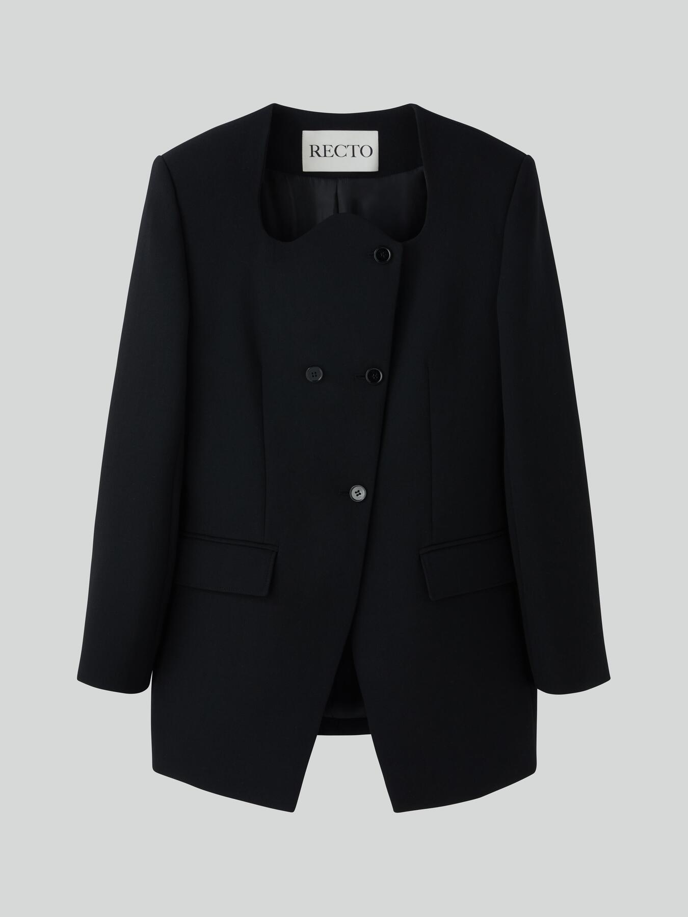 RC SIGNATURE CURVED NECK LONG JACKET (BLACK)