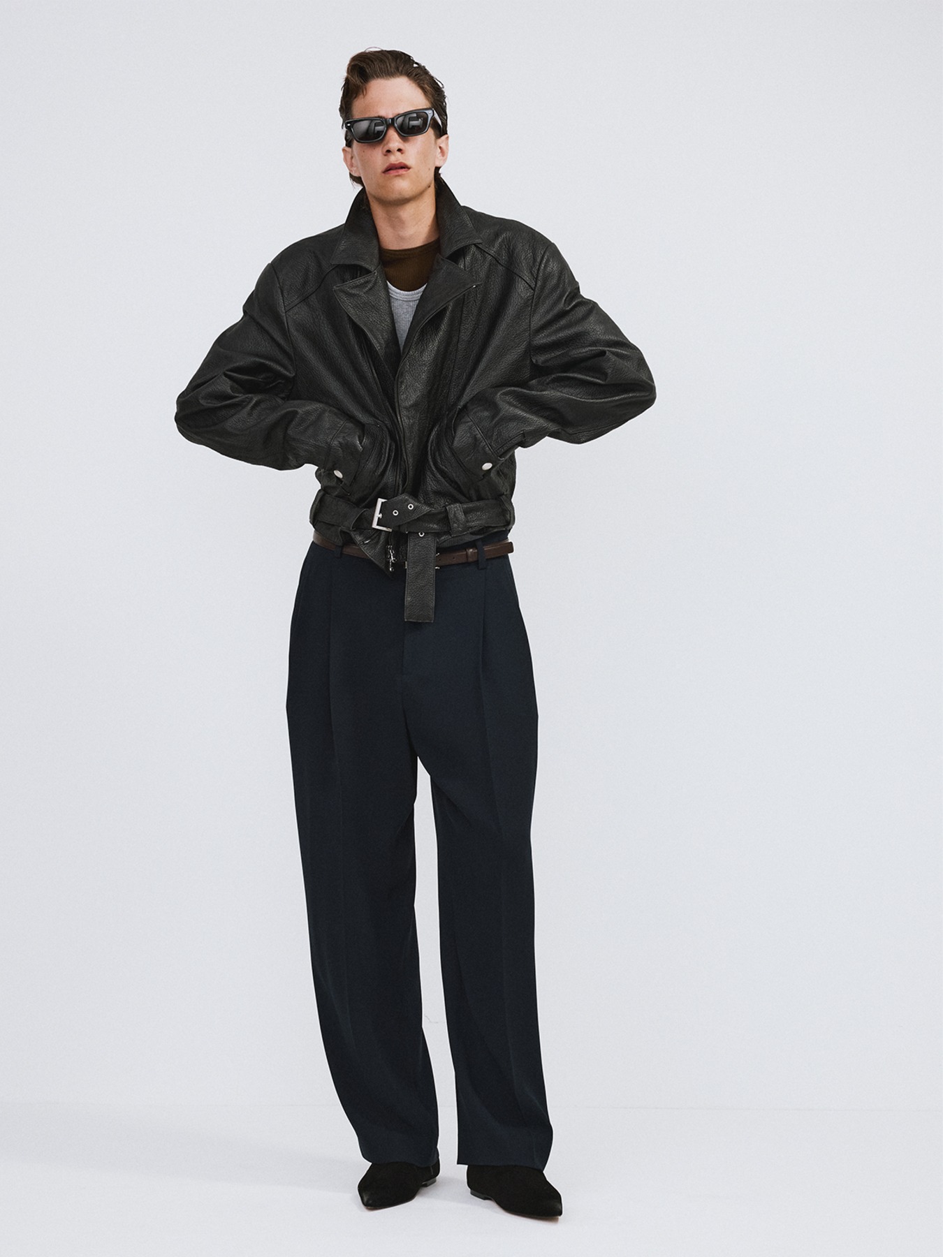 VINTAGE EFFECT BIKER JACKET (BLACK)