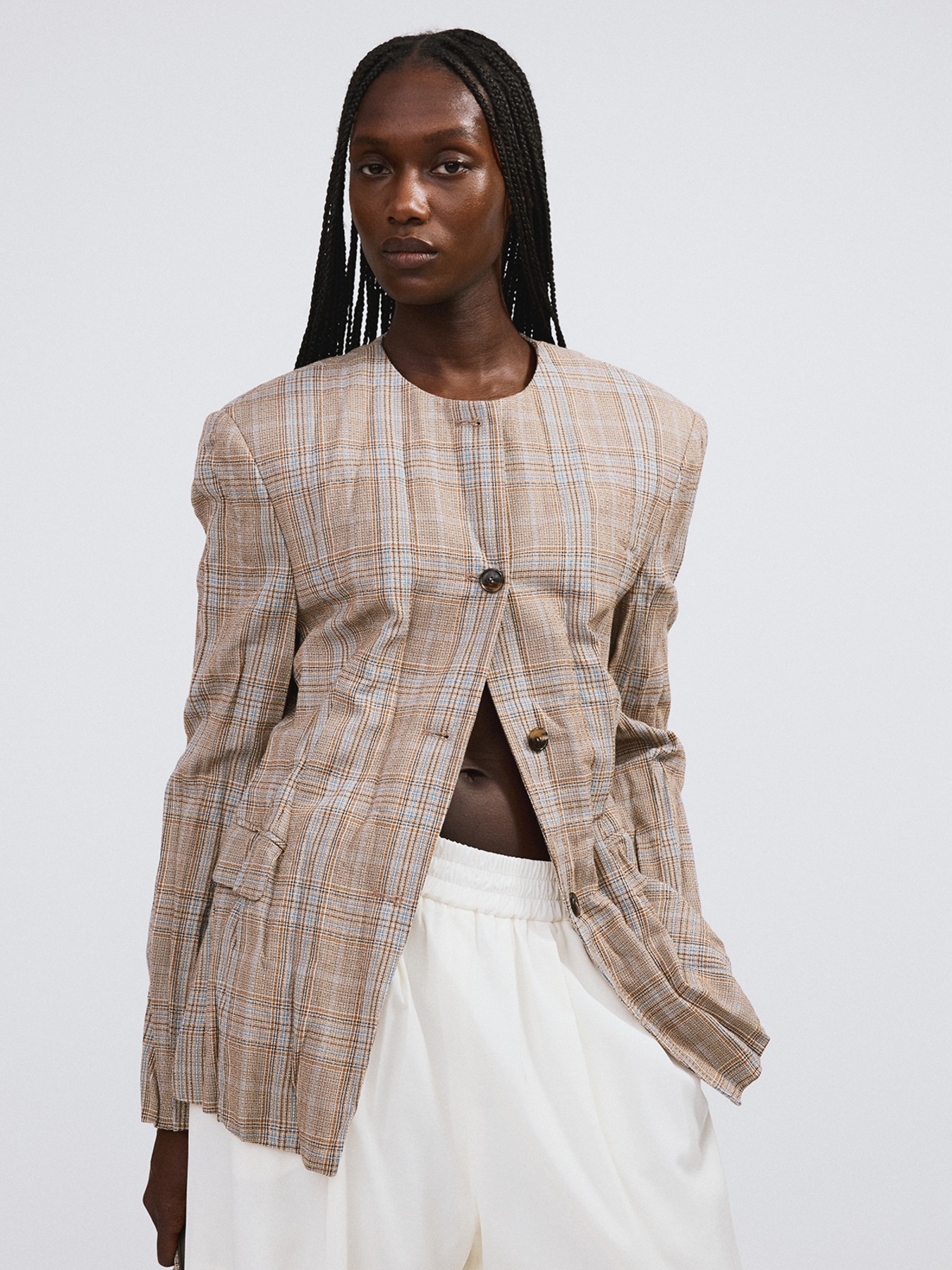 CRINKLE VINTAGE CHECK JACKET (CAMEL)