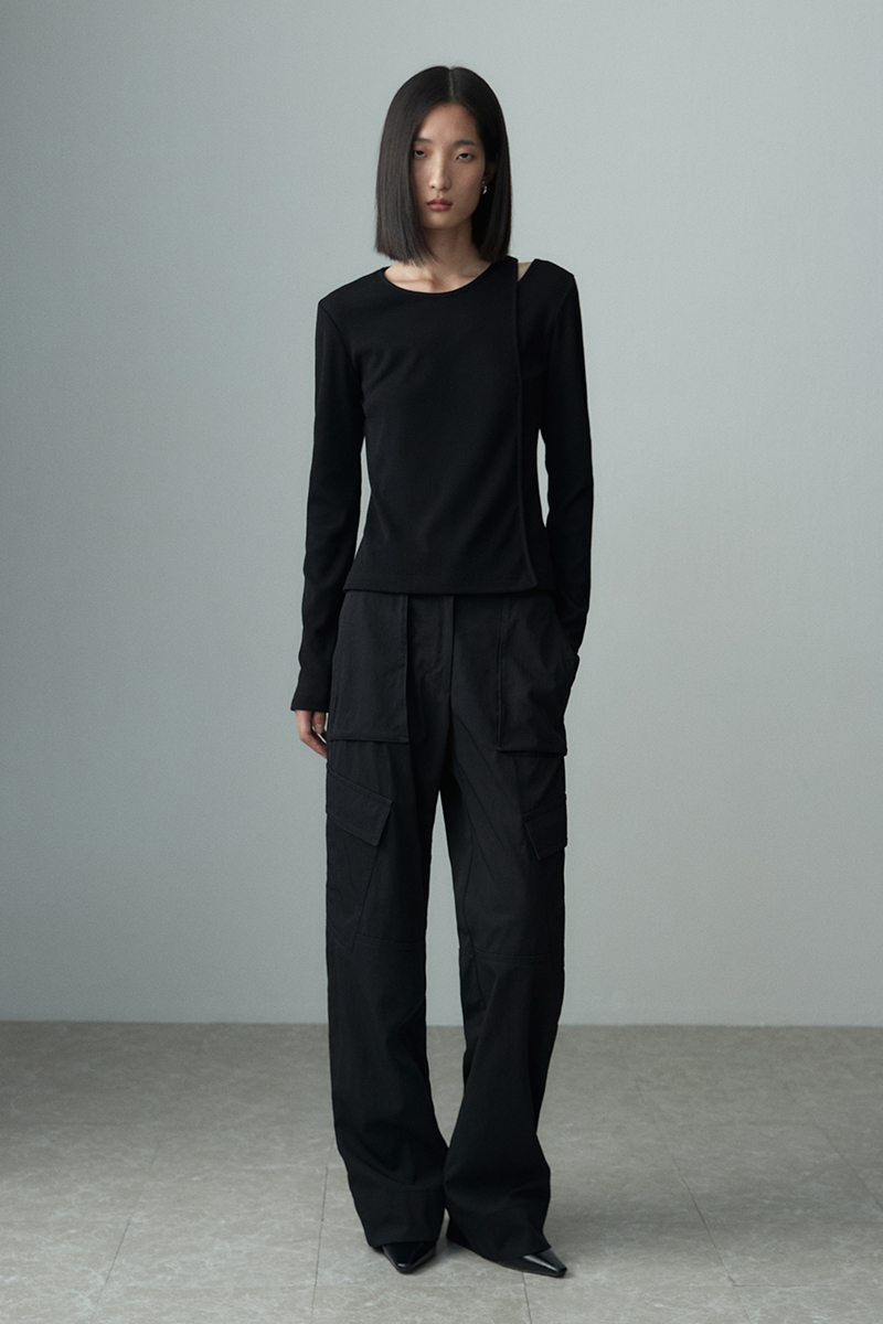 WIDE POCKET CARGO PANTS BLACK 사진 1/4