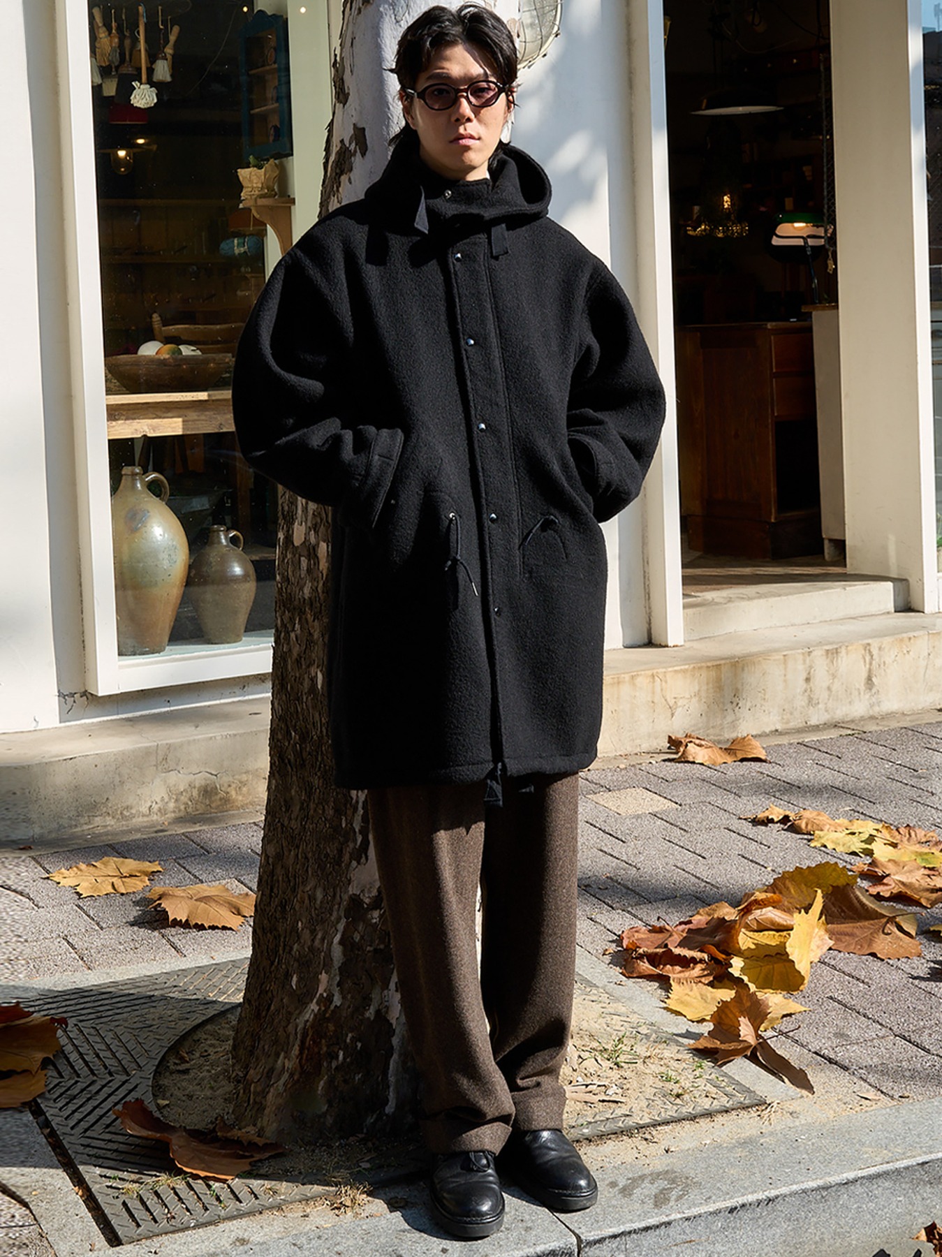 Fishtail wool parka [Black]