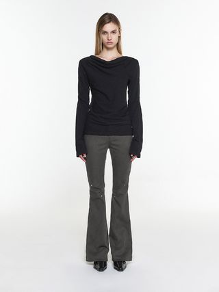 STUDDED PANEL LINE BOOTCUT PANTS ASH KHAKI