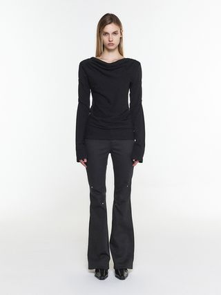 STUDDED PANEL LINE BOOTCUT PANTS BLACK