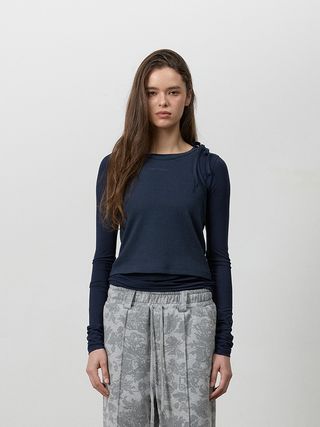 KNOTTED STRAP LAYERED TEE NAVY