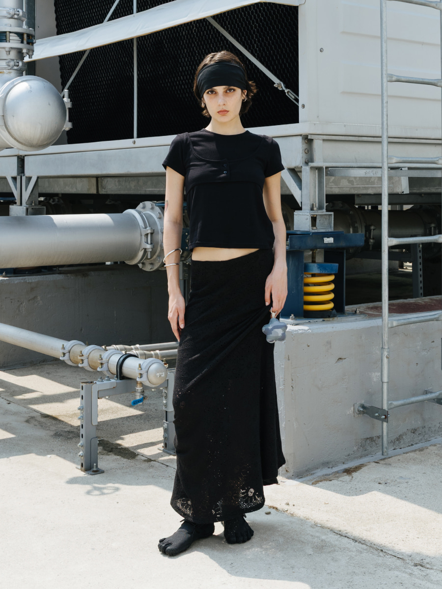 MOCK BUSTIER LAYER TEE BLACK