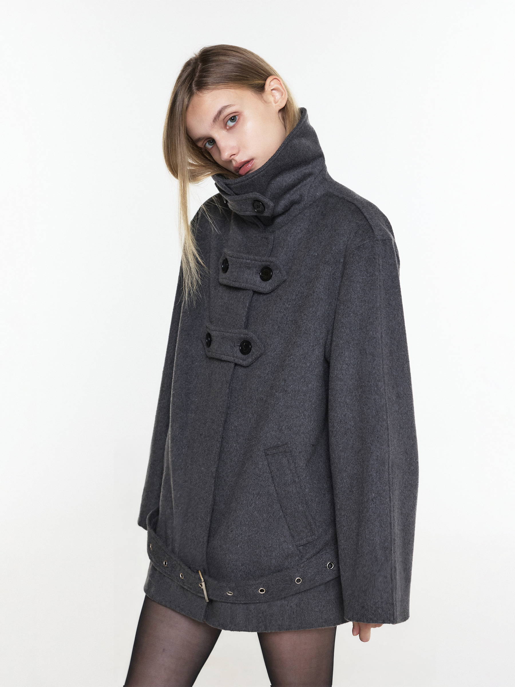 NAPOLEON WOOL HALF COAT CHARCOAL