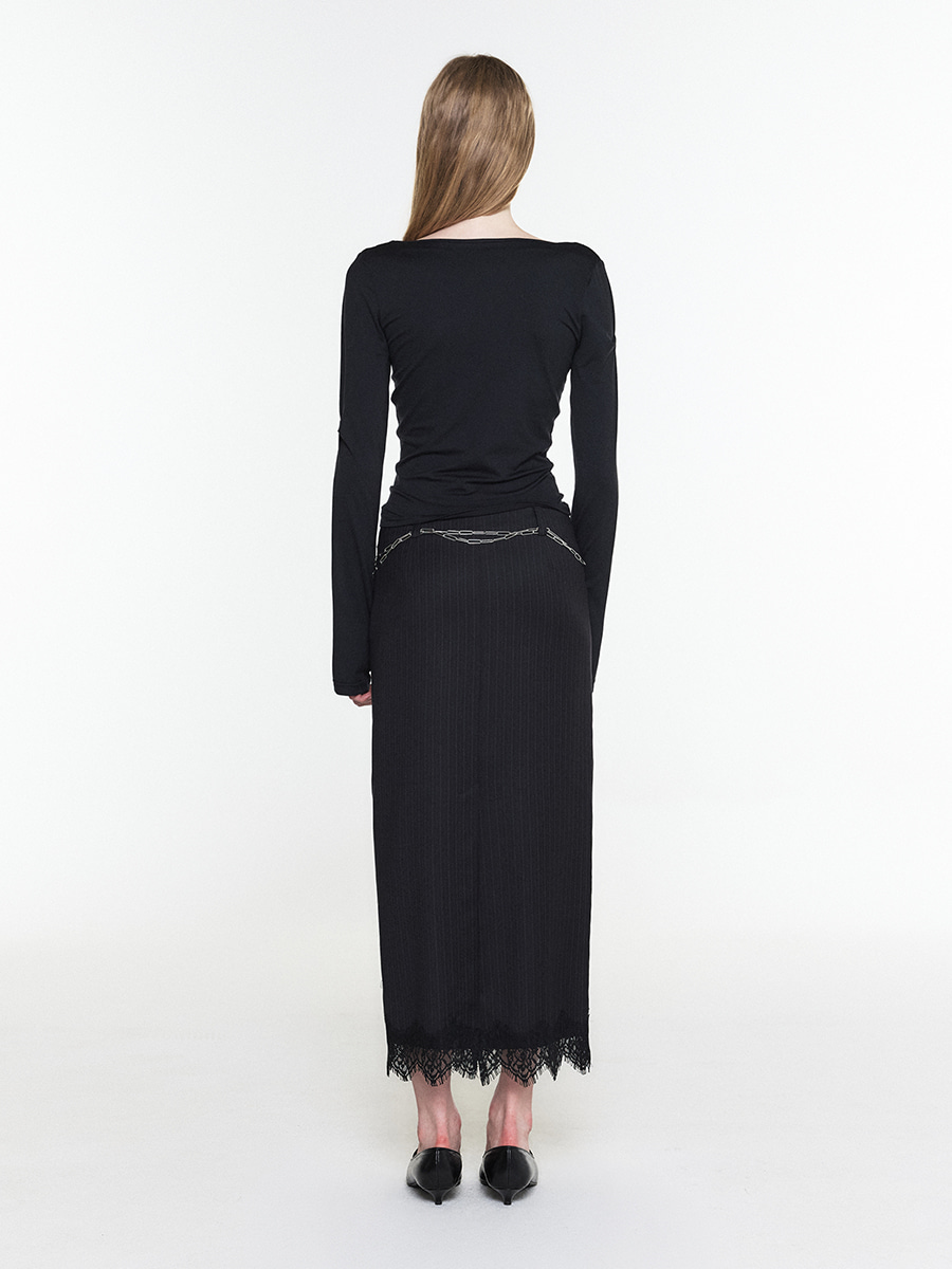 IN-OUT LACE MAXI SKIRT STRIPE BLACK