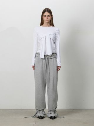 FOLD STRING SHIRRING PANTS M.GREY