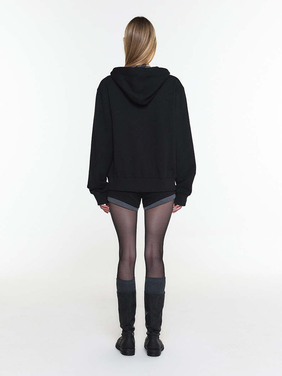[예약배송 9/28] EYELET POCKET HOODIE ZIP-UP BLACK 사진 3/4